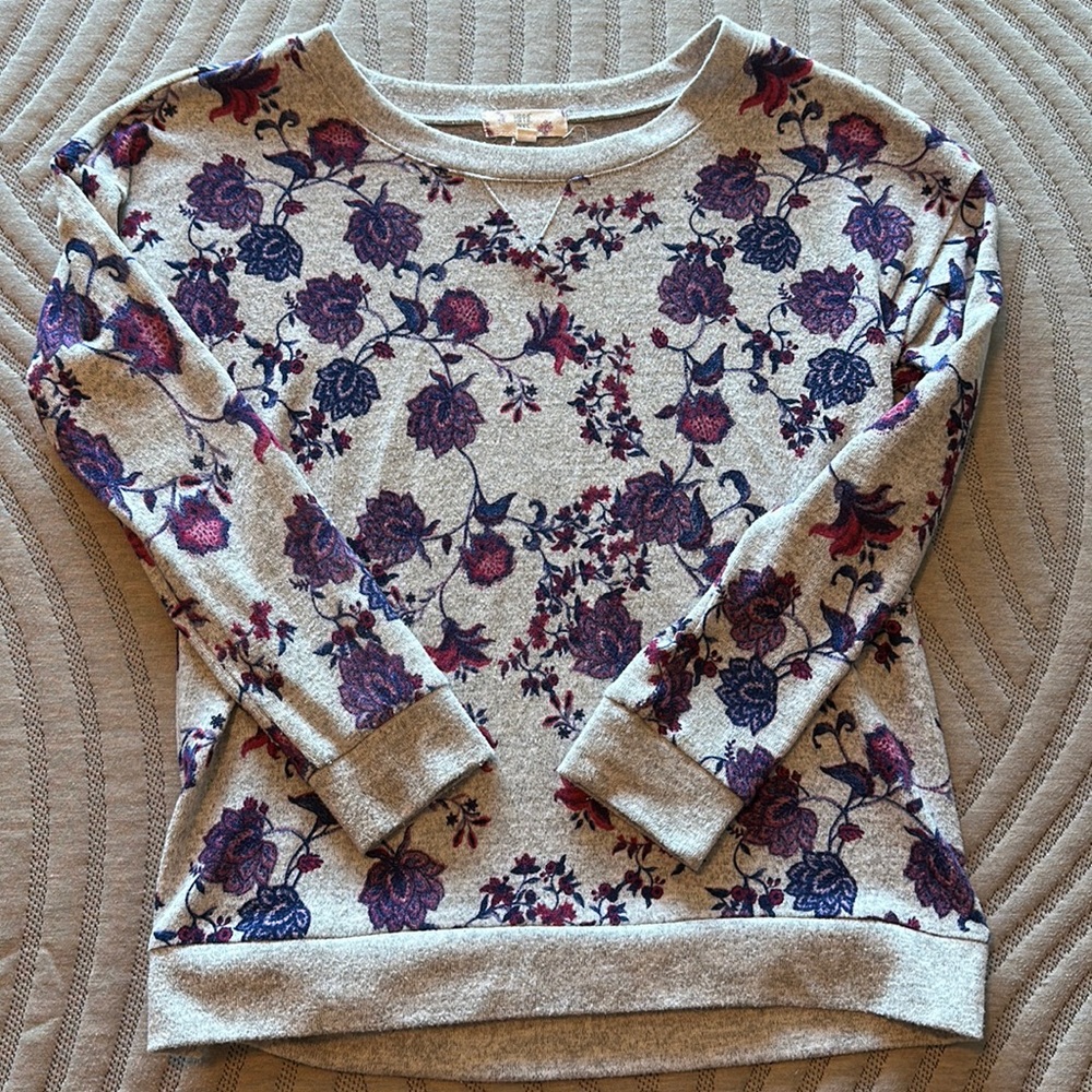 Gray floral sweater